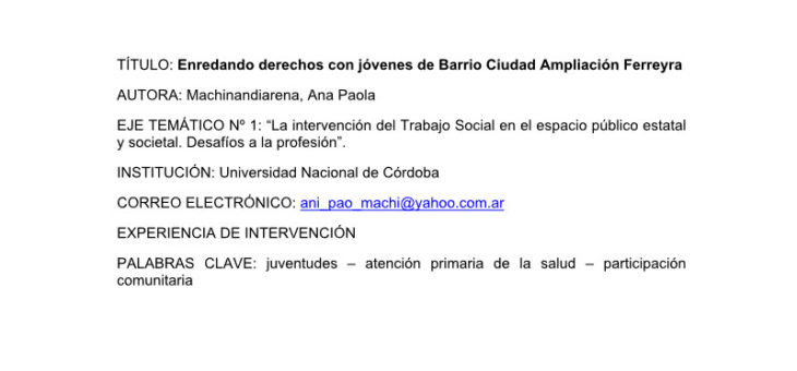 Enredando derechos con jóvenes de Barrio Ciudad Ampliación Ferreyra