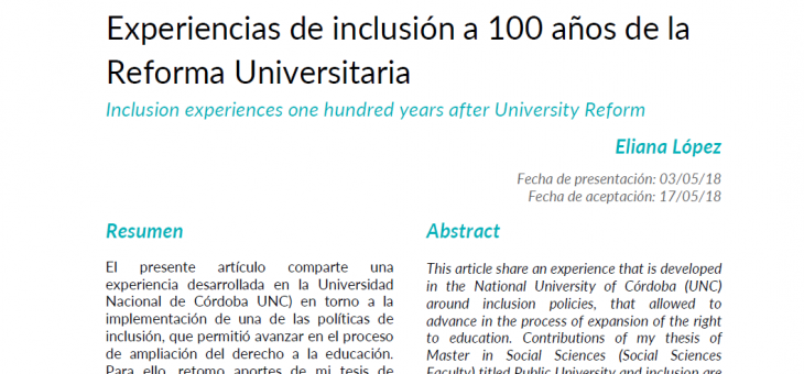 Experiencias de inclusión a 100 años de la Reforma Universitaria