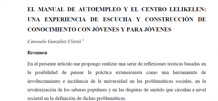 EL MANUAL DE AUTOEMPLEO Y EL CENTRO LELIKELEN: UNA EXPERIENCIA DE ESCUCHA Y CONSTRUCCIÓN DE CONOCIMIENTO CON JÓVENES Y PARA JÓVENES